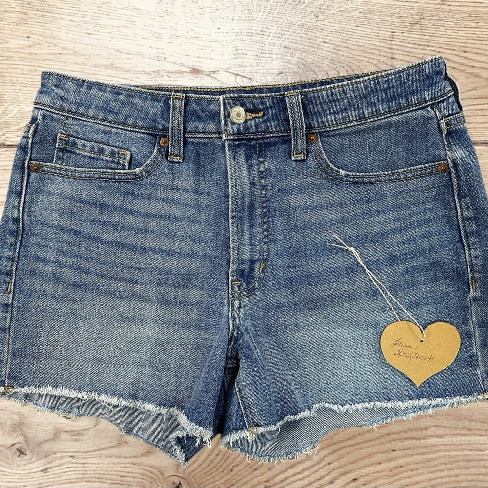 Old Navy OG High Rise Denim Blue Frayed Hem Shorts Size 8